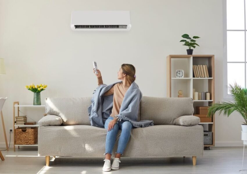 The woman checks if the AC line is frozen.